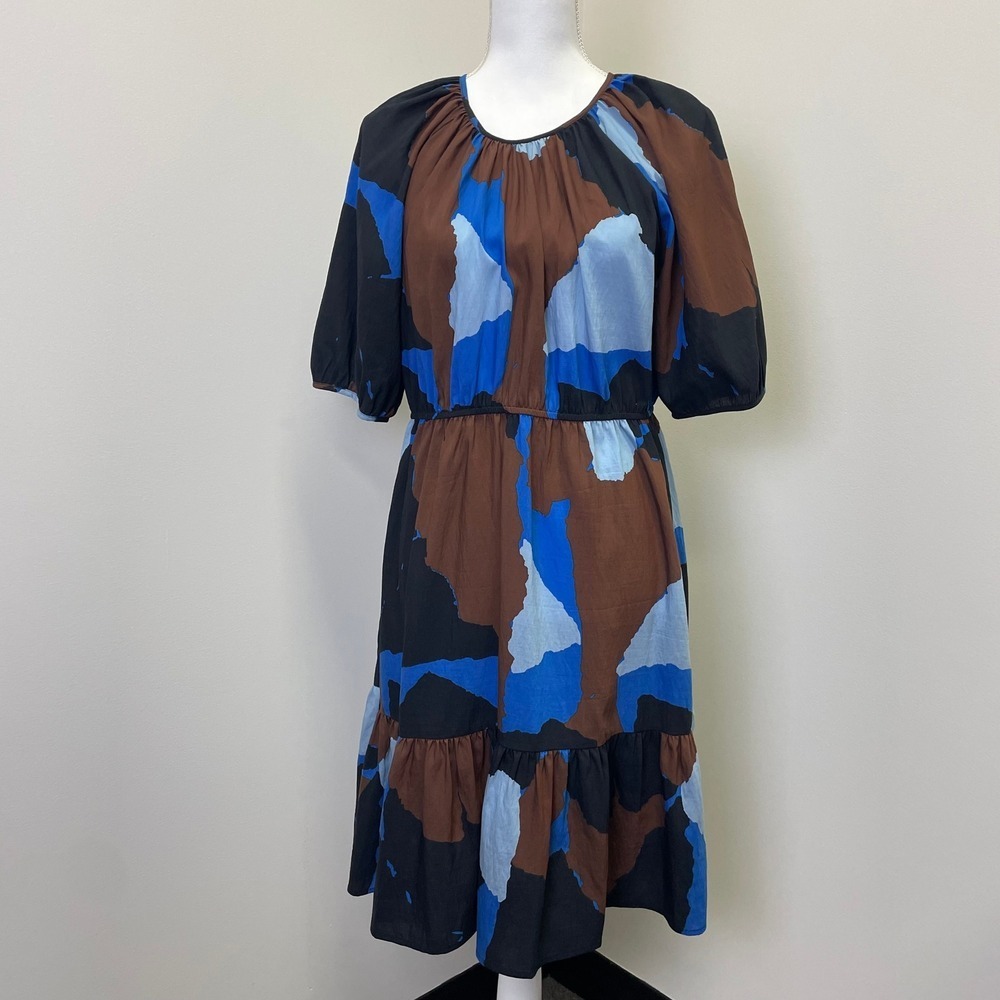 Rails Dress Size L Khloe Blue Black Brown Multi Colorblock Print Short Sleeve